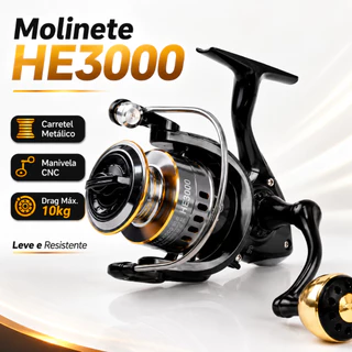 Molinete HE3000 com Drag 10kg - Carretel Metálico e Manivela CNC - Troca Direita/Esquerda