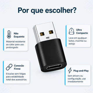 Adaptador USB-C Macho para USB Fêmea Conversor Conector Plug Notebook Tablet