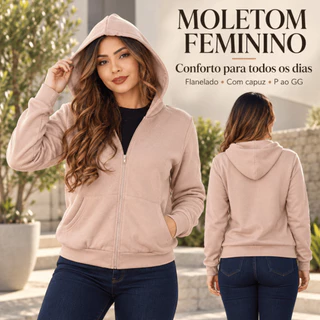 Blusa Casaco Moletom Liso Basico com Zíper Colorido Variedade Cores Tecido Poliéster Moda Casual