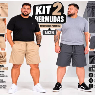 Kit 2 Peças Bermuda Premium + Tactel Plus Size G1 ao G6 Bermudas Confortaveis Para Dia a Dia e Praia