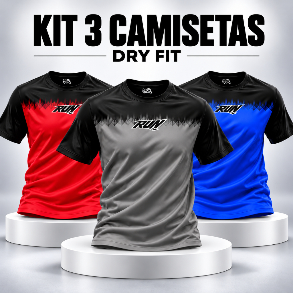 Kit 3 Camisetas Esportivas Masculinas Dry Fit Manga Curta Corrida Caminhada Fitness Treino Academia Respirável