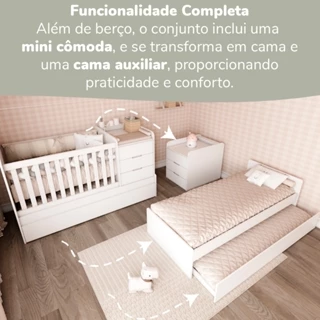 Berço Multifuncional Americano Bicama Gaveteiro 100% MDF Branco em Oferta na Shopee