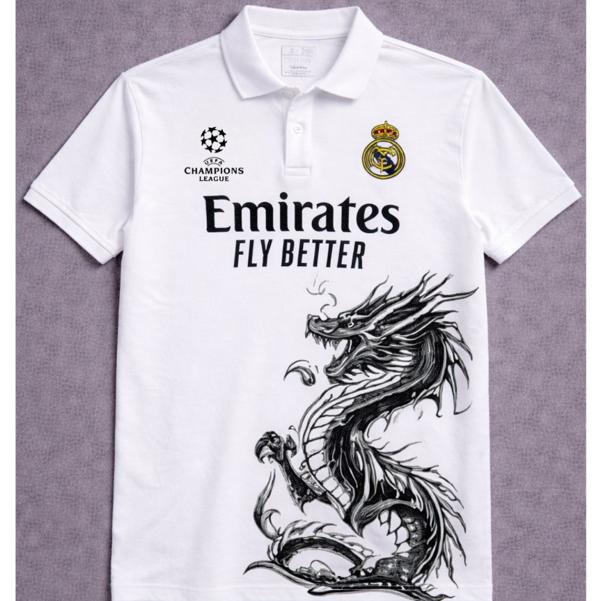 Camisa Polo UEFA Champions League Manga Curta Estampa Frente