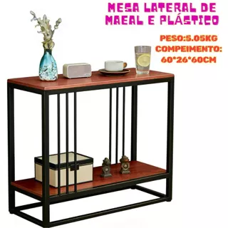 Mesa Lateral 60cm Industrial 2 Andares Estilo Loft Preta com Tampo Amadeirado em Oferta na Shopee