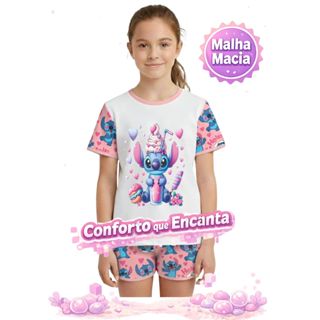 Pijama infantil Feminino Manga Curta Estampado Personagem Inverno Personalizado stitch presente em Oferta na Shopee