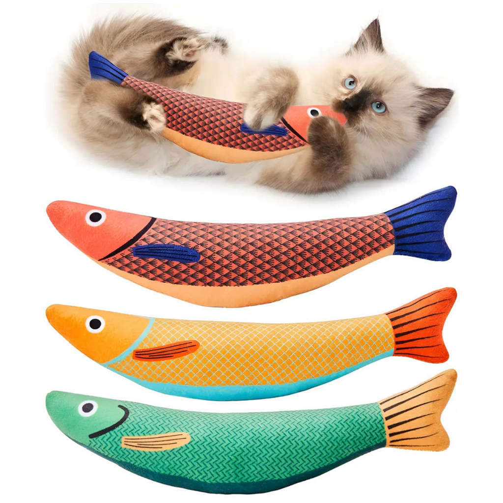 Brinquedo Peixe para Gatos com Catnip Erva do Gato Pelúcia Macia Anti Estresse Resistente a Mordida