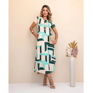 Vestido Longo Saruel Feminino Manga e bolso veste 38 ao 44 em Oferta na Shopee