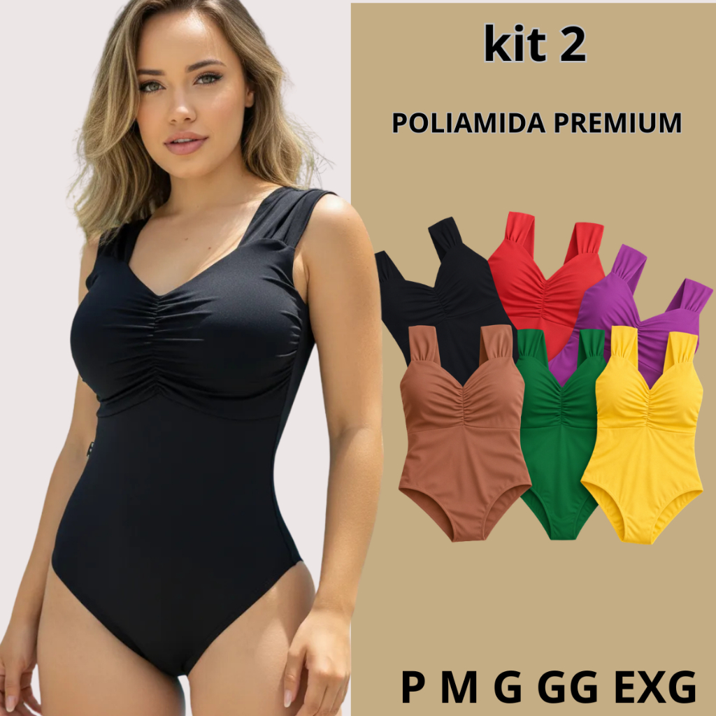 Kit 2 Maiô Disfarça Barriga Feminino Poliamida Premium Bojo Forrado Conforto Versátil Praia em Oferta na Shopee