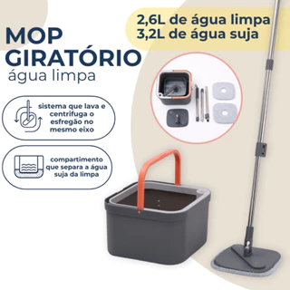 Mop Esfregão Com Refil Microfibra Balde Separa Água Limpa E Suja Interno 2,6L e Externo 3,2L em Oferta na Shopee