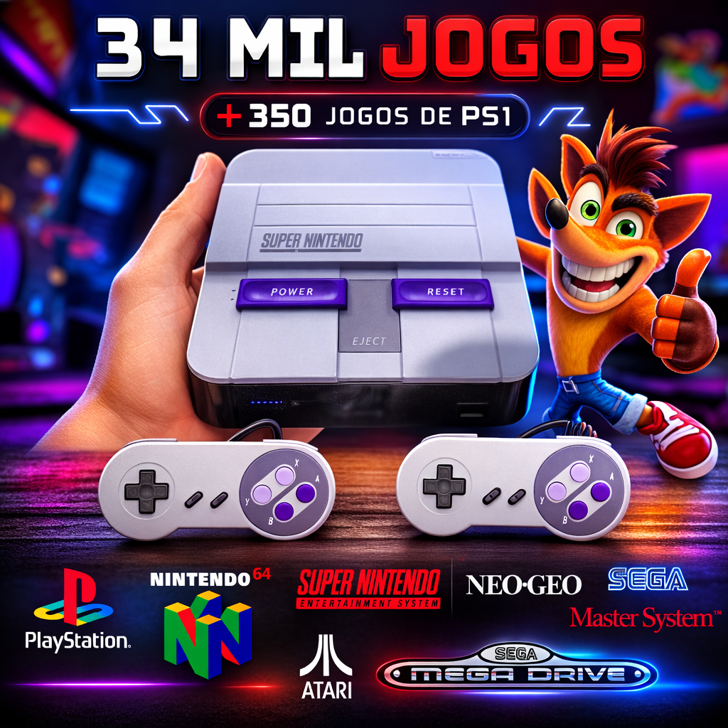Videogame Hiper  Retro 34 Mil Jogos  2 Controles Snes