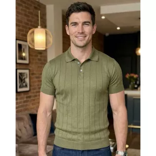 Camiseta Masculina Tricot Gola Polo Casual Blusa Manga Curta Tricô Social