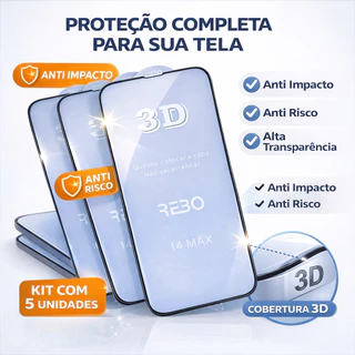 🔥 PELÍCULA 3D PARA IPHONE – KIT 5 UNIDADES | ANTI IMPACTO, ANTI RISCO, VIDRO TEMPERADO PREMIUM iPhone X ao 17PROMAX