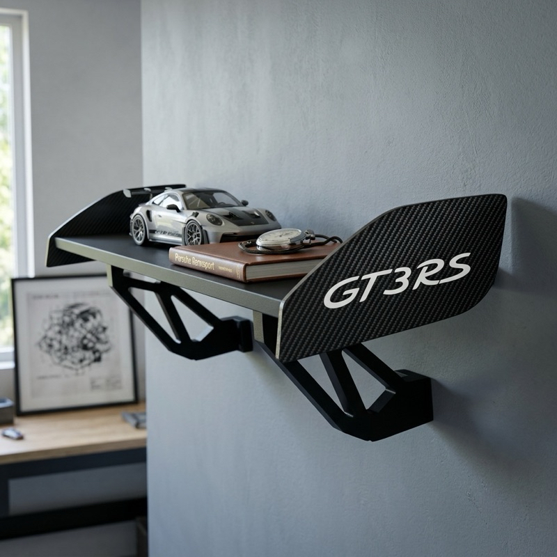 Prateleira mdf enfeite decoração estilo aerofólio carro esportivo gt3rs, quarto gamer, escritorio, sala, oficina.