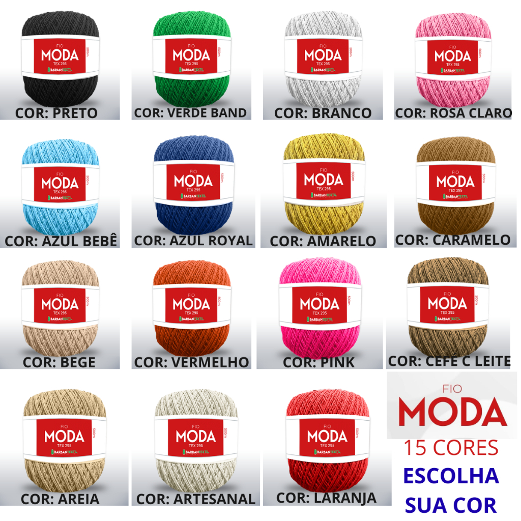 KIT 6 NOVELOS Linhas para Crochê Tricô - Fio Moda 500 Metros - TEX
