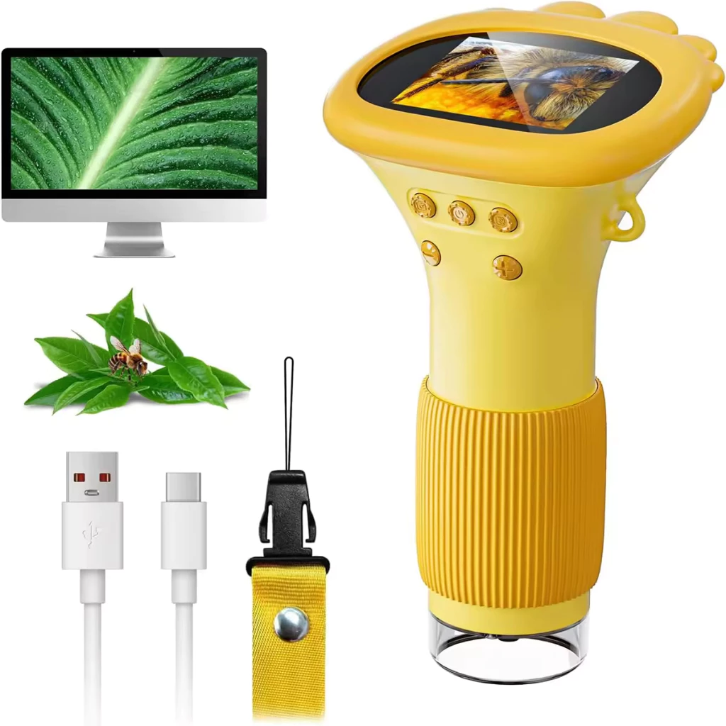 Microscópio de bolso infantil – Microscópio portátil 1000X para crianças | Mini microscópios de foto e vídeo