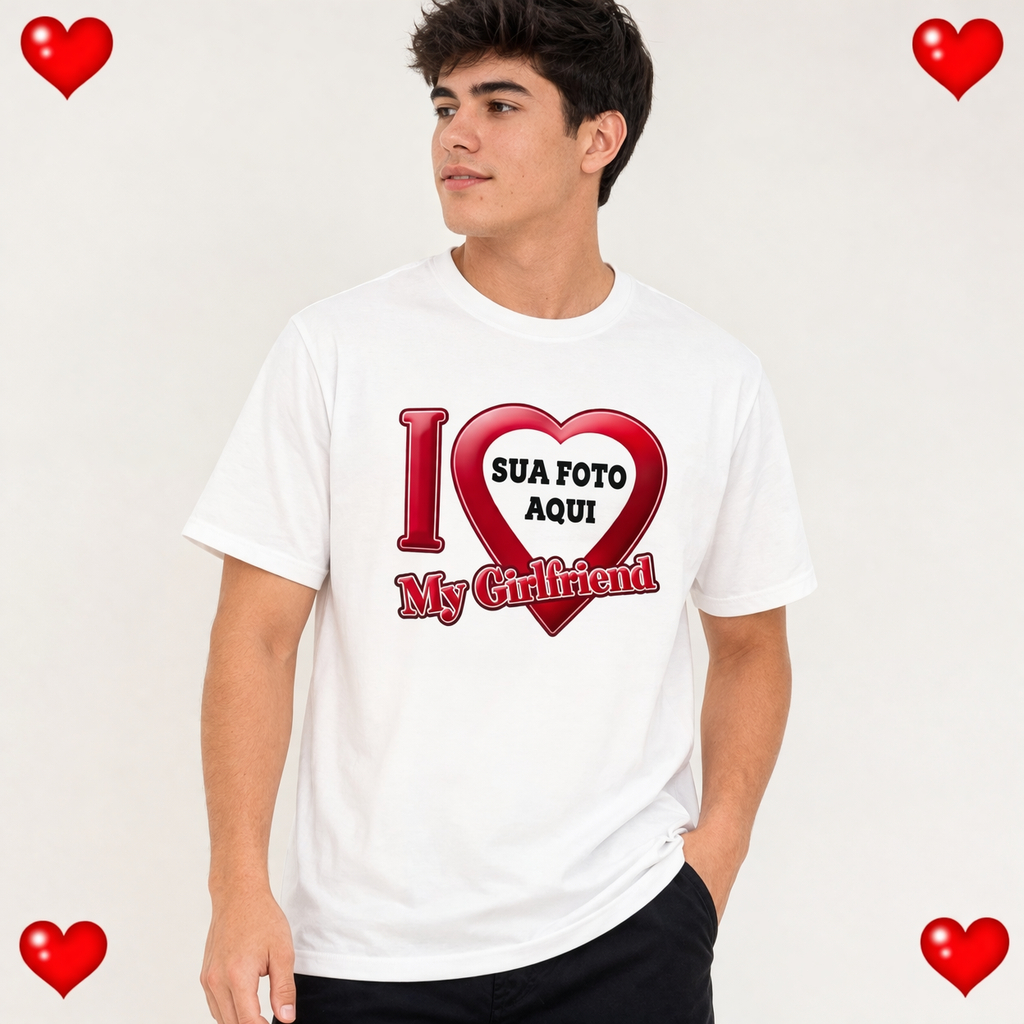 Camisa Personalizada com Foto Coração I LOVE MY GIRLFRIEND - Eu