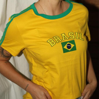 Kit 5 Camiseta Brasil Torcedor Algodão Feminina Confortável em Oferta na Shopee