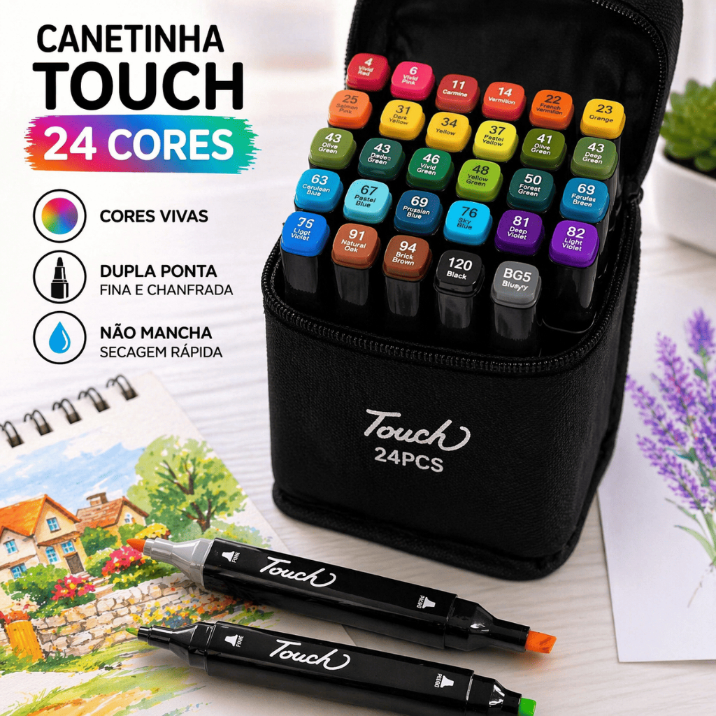 Canetas Touch 24 Cores Dupla Ponta 🎨 Ideal para Desenho e Arte
