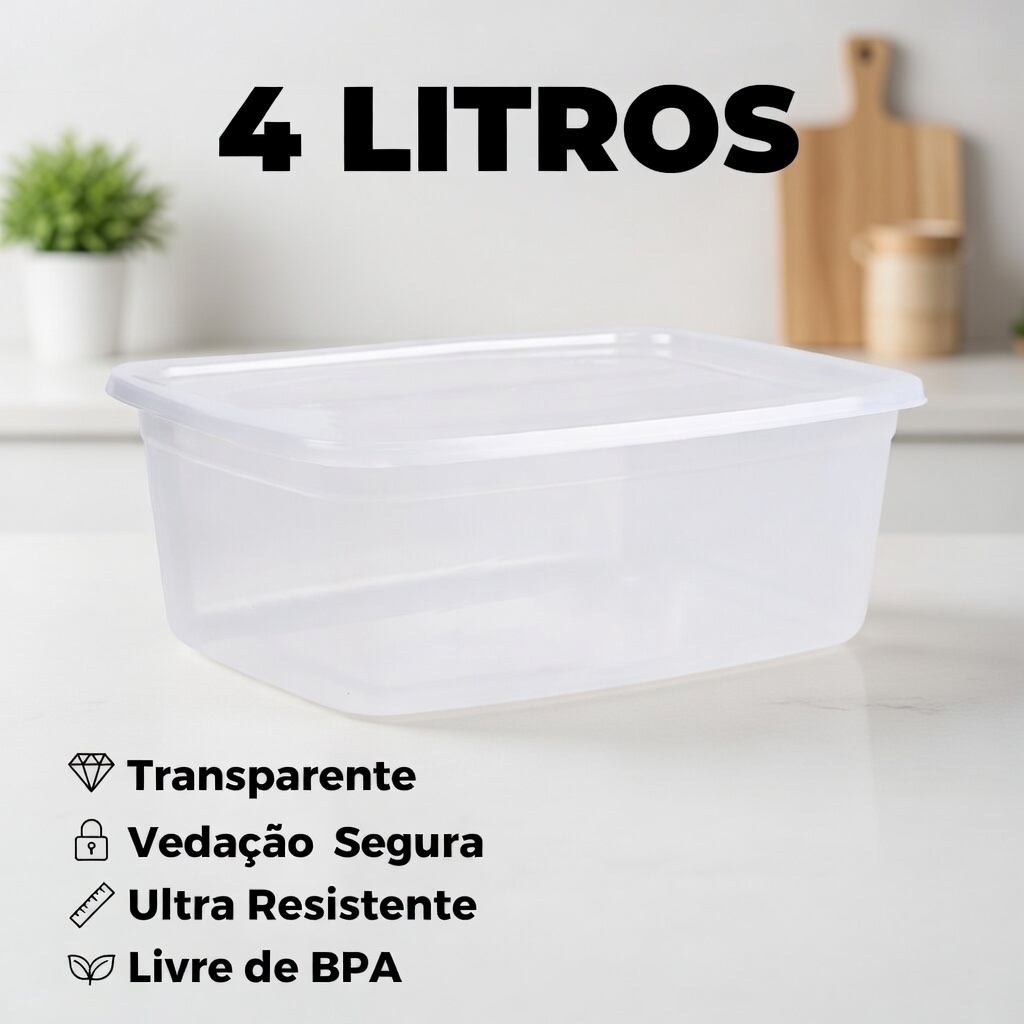 Kit Potes 4L com Tampa Transparente Multiuso Armazenamento d