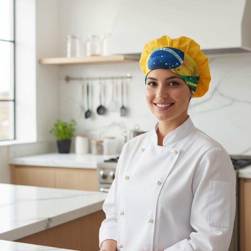 Touca de Cozinha Feminina Artesanal com Elástico Confortável