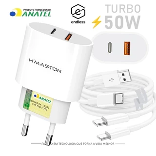 Dual Saídas Carregador Turbo USBA e USBC 50w 2 Saídas Com Cabo Tipo-C