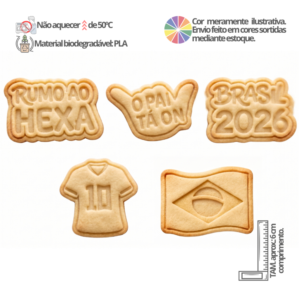 Kit 5 Cortadores de biscoito e marcadores Copa do Mundo 2026