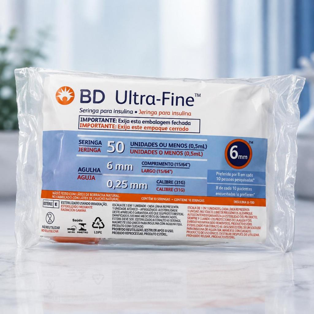 Seringa para insulina 0,5ml (50 ui) ultra fina 31G 6mm X 0,25mm PACOTE ...
