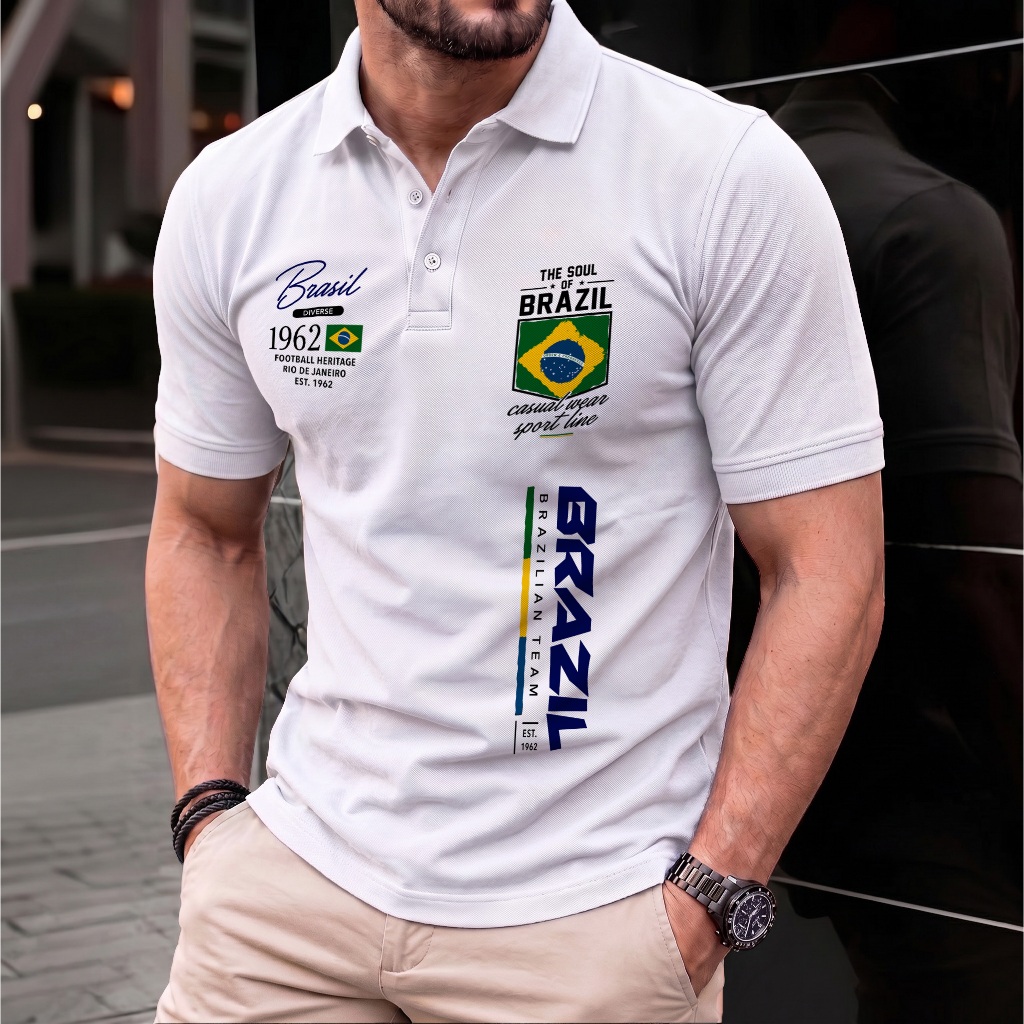 Camisa Polo Masculina Brasil 1962 Bicampeão Piquet Premium Plus Size