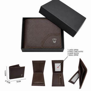 Carteira Masculina Couro Sintético com Zíper Porta Cartões Porta Documento Dobrável Slim Elegante