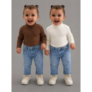 Kit 2 Blusas Gola Alta Manga Longa Infantil