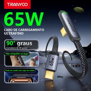 Cabo Tipo C para Tipo C TRANYOO CC-3 65W Turbo Macho 90 Graus L 1.2M para Celular Samsung Xiaomi Notebook