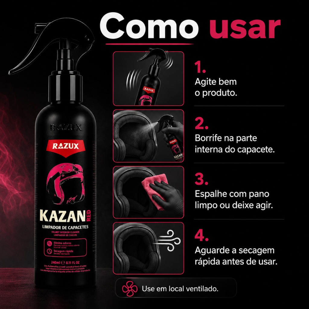 Kazan Red Limpador Higienizador de Capacete Razux Vonixx 240ml