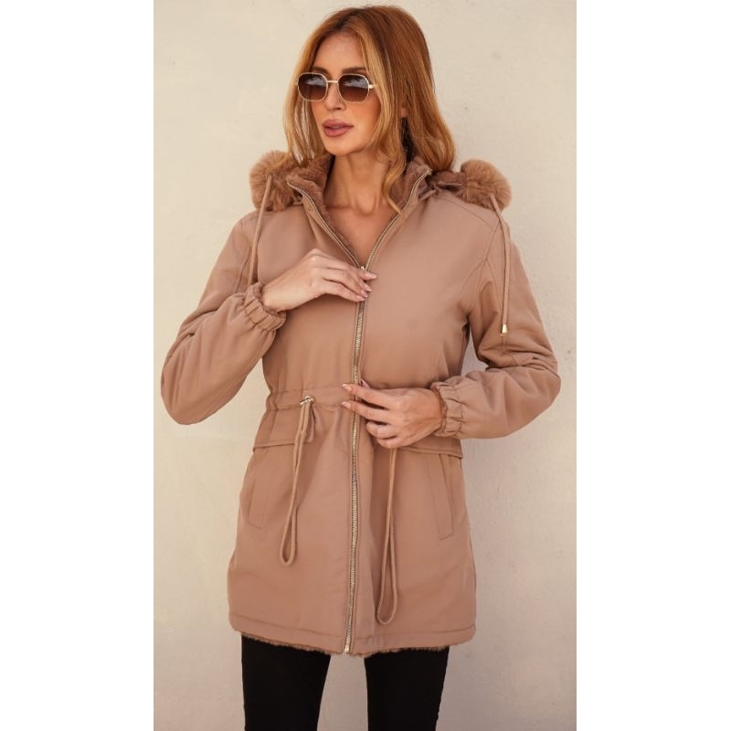 Jaqueta Parka Casaco Dupla Face Femenina /nylon com teddy | Shopee