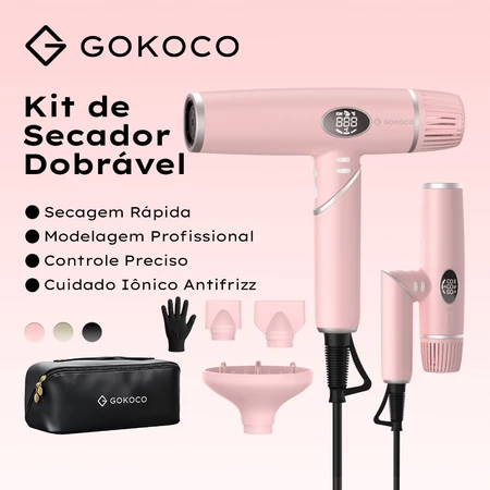 GOKOCO 3 em 1 Kit de Secador Dobravel Secagem Rapida Modelagem Profissional Cuidado Ionico Antifrizz Bivolt 110 220V