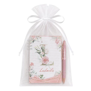 Kit Presente Caderneta Personalizada + Caneta com Nome + Saco Organza Diversas Capas Brinde Agenda