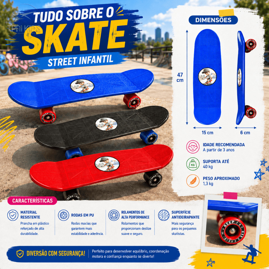 Skate Infantil Semi Profissional Brinquedo Radical Criança Brinquedo Esporte Lazer Skateboard