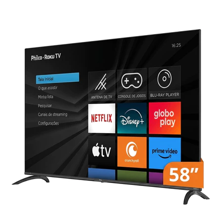 Smart TV Philco 58 4K UHD Roku Wi Fi HDR10 Dolby Audio 4 HDMI 2 USB Comando de Voz