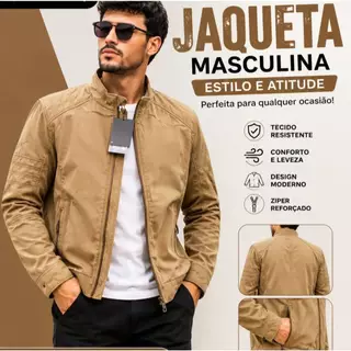JAQUETA MASCULINA SARJA FORRADA BOLSOS NAS LATERAIS PUNHO NAS MANGAS INVERNO