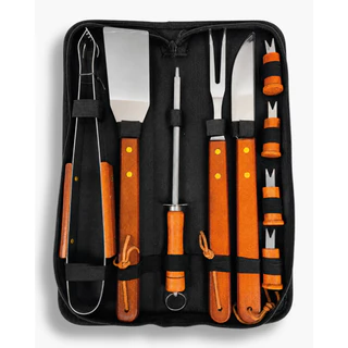 Kit Para Churrasco Completo Com 10 Acessórios Inox Maleta Conjunto Talheres Presente