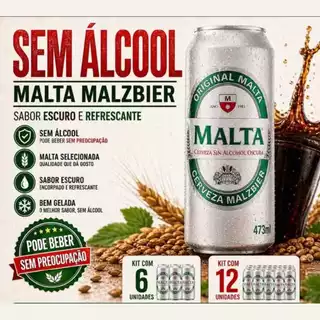 Malta Malzbier Sem Álcool 473ml Fardo 6un Cerveja Preta Escura Original Malta Sabor Tradicional