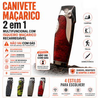 Canivete Maçarico Multifuncional Dobrável Isqueiro Recarregável Camping Pesca Trilha Sobrevivência X