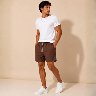 Short Masculino Bermuda Linho Misto Leve Casual Bolsos Cordão Ajustável