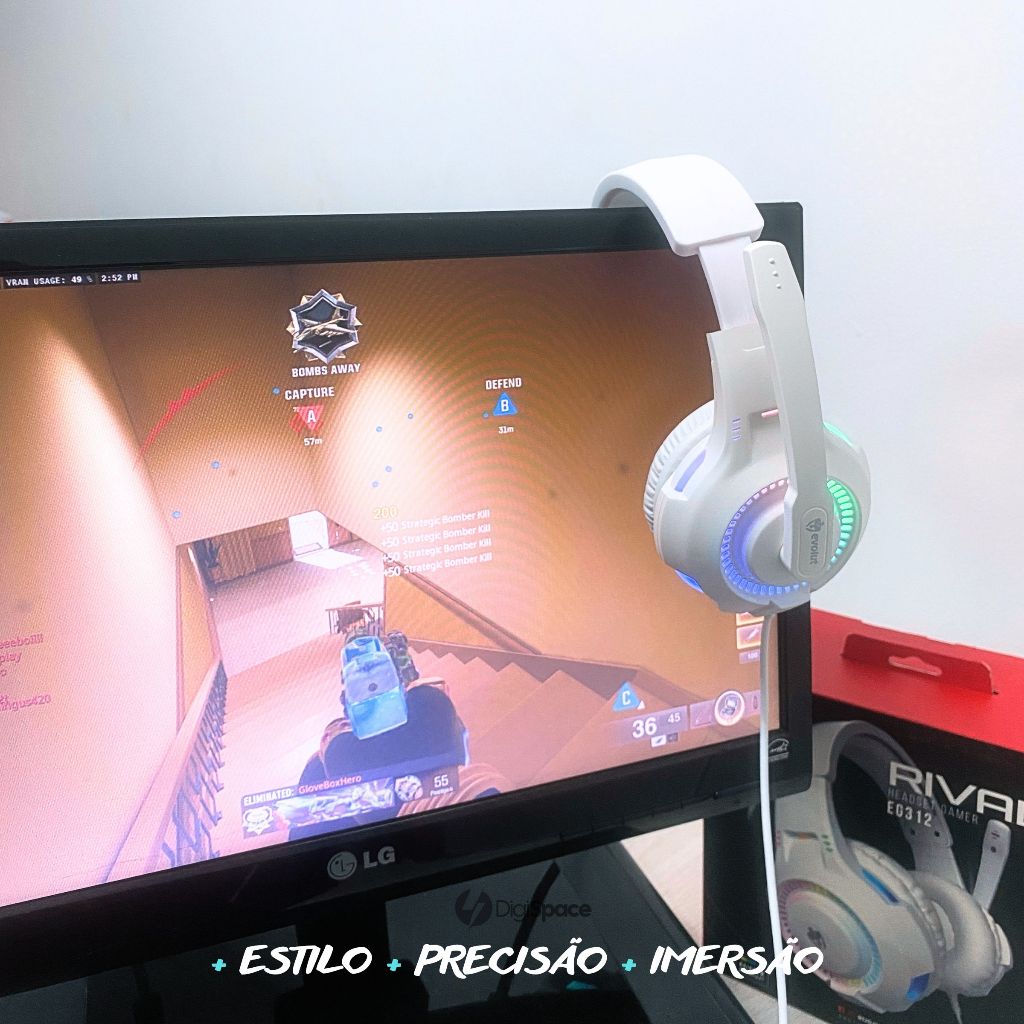 Fone De Ouvido Headset Gamer Profissional Branco Led RGB PC USB P2/P3 Celular Videogame Xbox PS4 PS5 — imagem 5