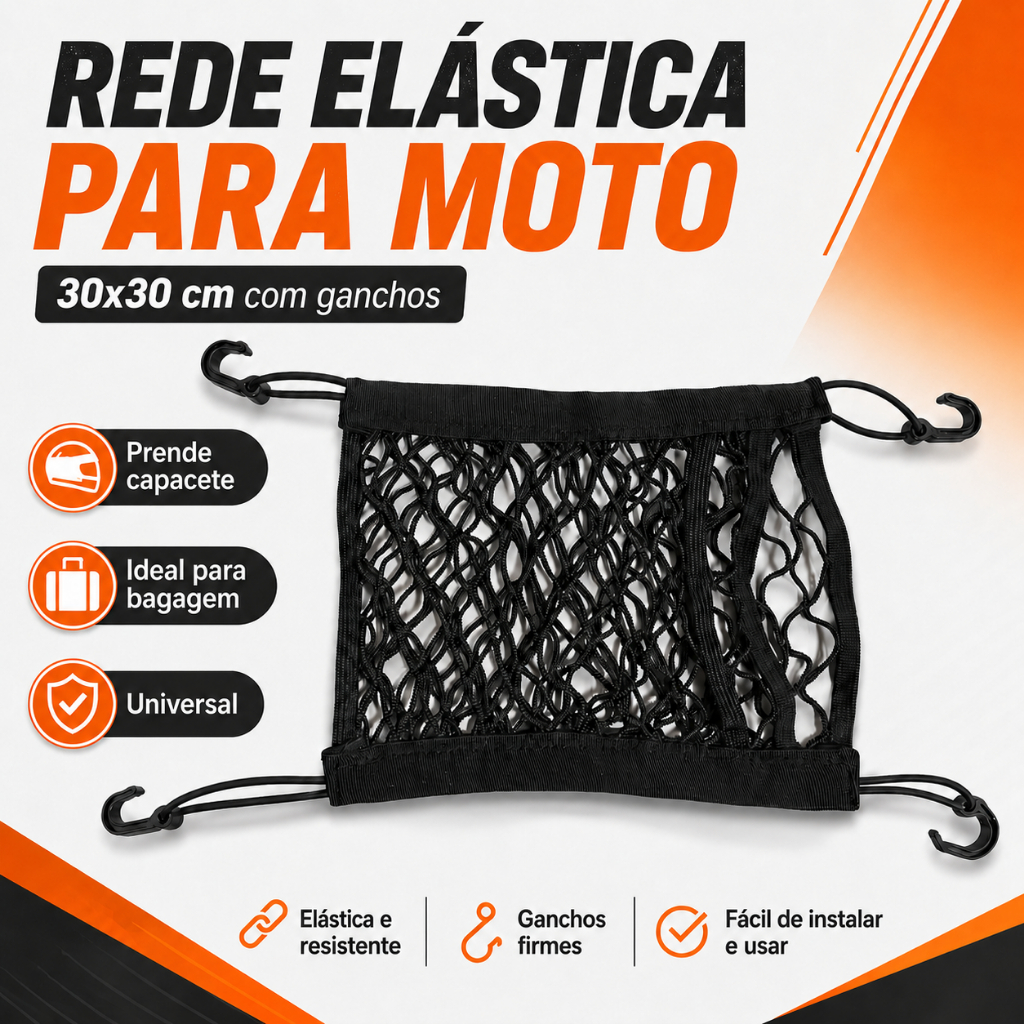 Rede Elástica para Moto 30x30cm Dupla Camada com Ganchos Redinha Aranha para Capacete Bagagem e Carga