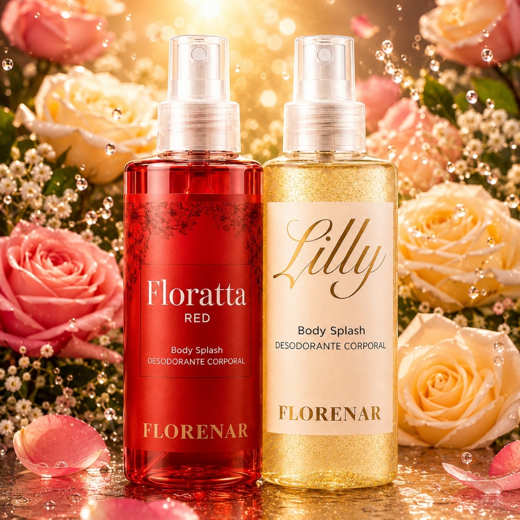 Body Splash Femininos Kit 2 Perfumes 200ml Floratta Red e Lily Pós Banho Refrescante Duradouro
