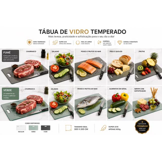 Tábua de vidro Temperado para churrasco,cortes de Legumes,Frutas,Vegetais e alimentos para cortes em geral.Higienico