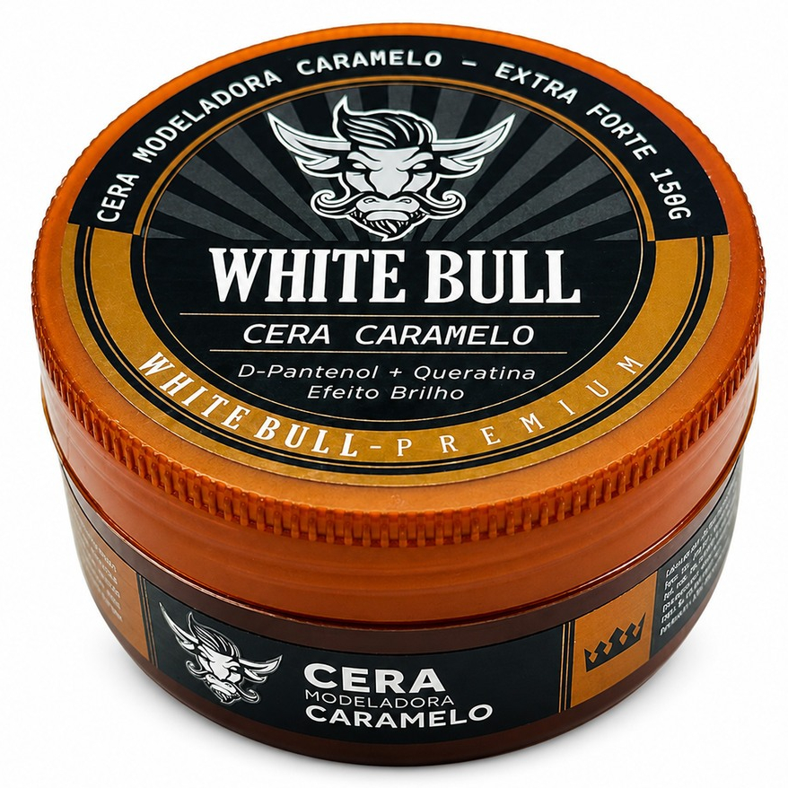 Pomada Cera Modeladora Caramelo Premium 150g - White Bull Fixação Forte Sem Resíduos
