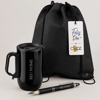 Kit Presente Personalizado – Caneca + Caneta + Mochila Saco | Gravação Nome Presente Pronto Criativo