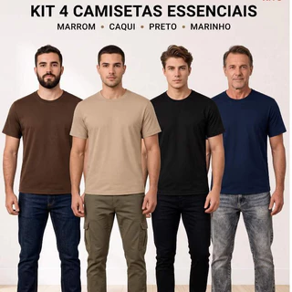 kit 4 Camisetas Lisas Básicas Algodão Premium