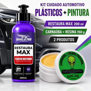 Kit Cera Automotiva Carnauba Espelhamento Cerâmico Polimento + Restaurador de Plásticos
